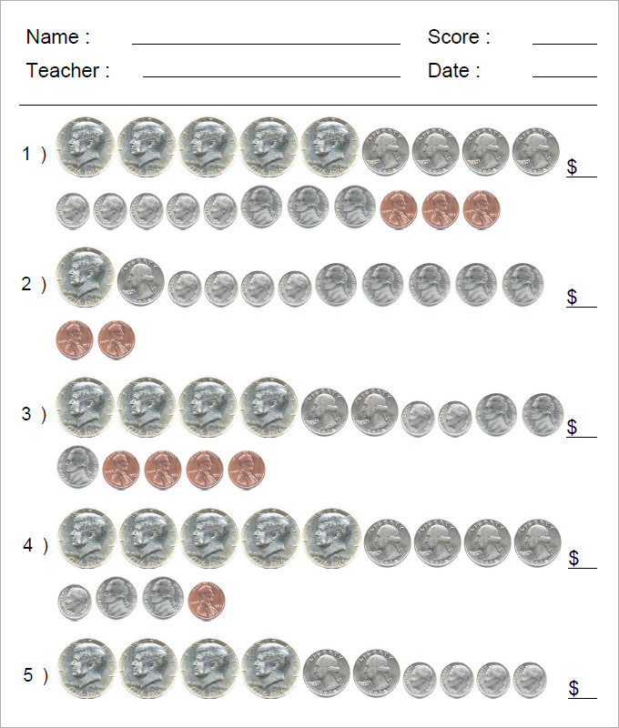 20 Sample Kids Money Worksheet Templates 