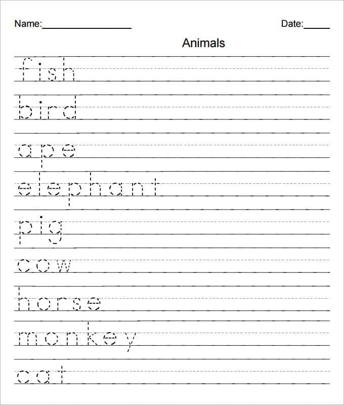 animals spelling practice worksheet template