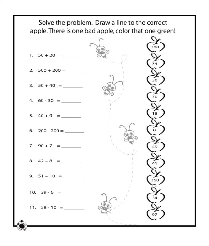 apple fun math worksheet template