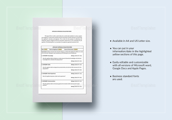 applicant appraisal form evaluation template