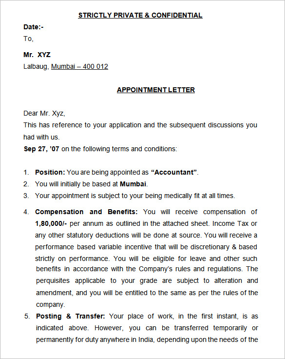 Appointment Letter Template