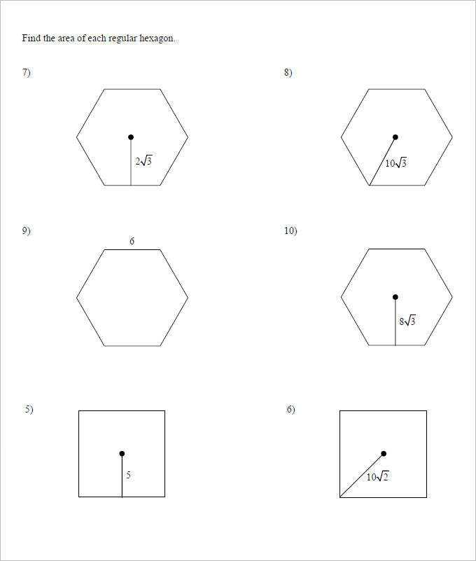 area of geometrics high school worksheet template