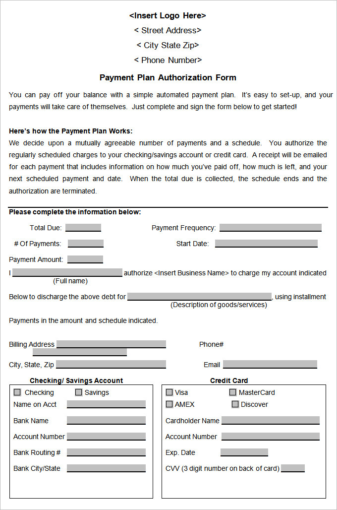 auth form payment plan