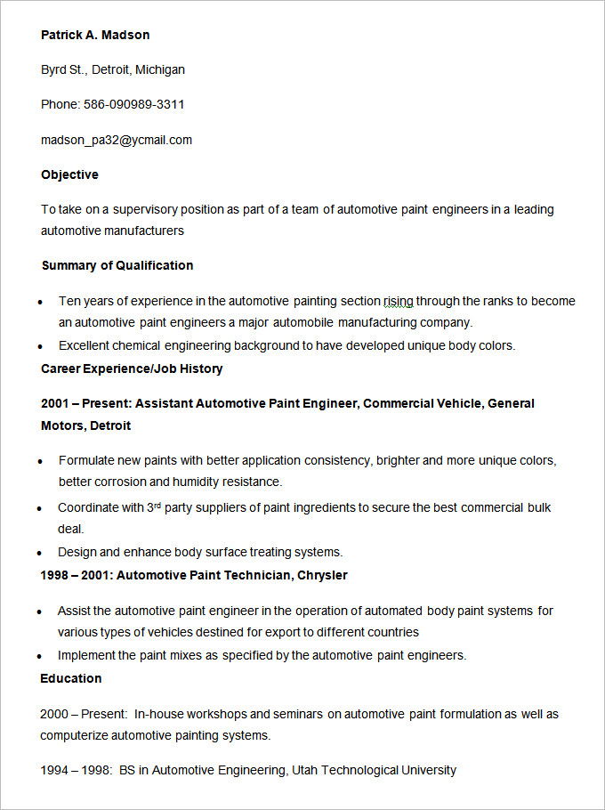 Automobile Resume Templates - 29+ Word, PDF, Apple Pages, InDesign, PSD ...