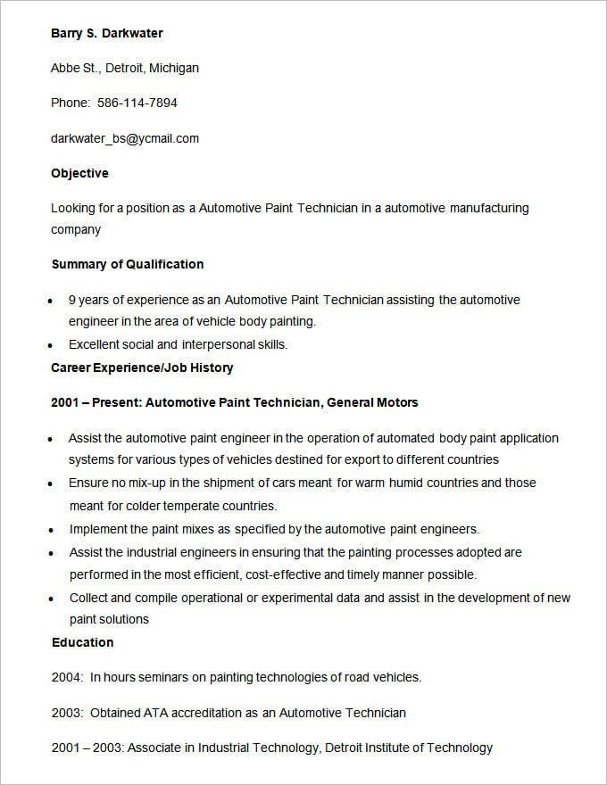 automobile resume templates  u2013 25  free word  pdf documents