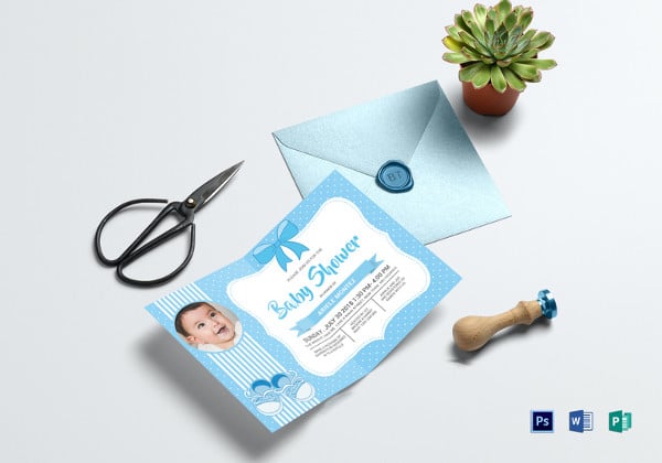 baby shower blue invitation card psd template
