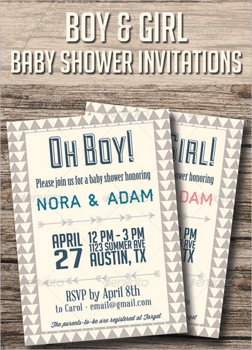 baby shower formal invitation template on wood