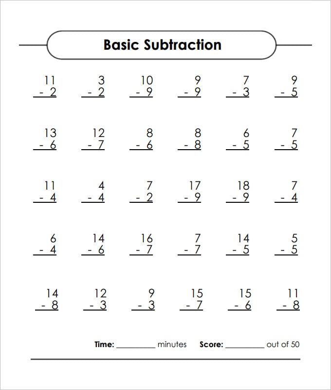 basic sample addition and subtraction worksheet template