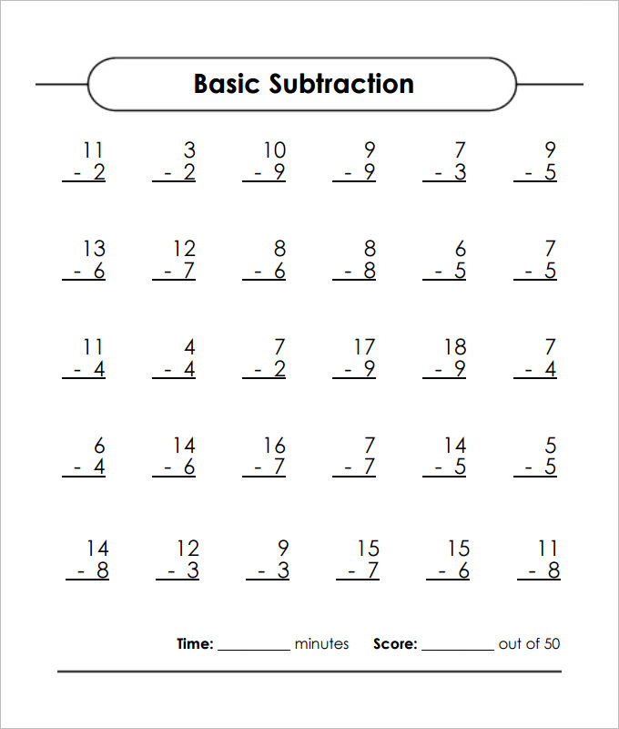 worksheets-subtraction