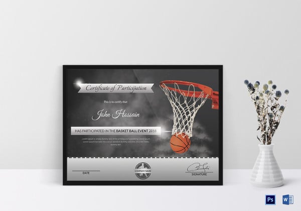 basketball participation certificate