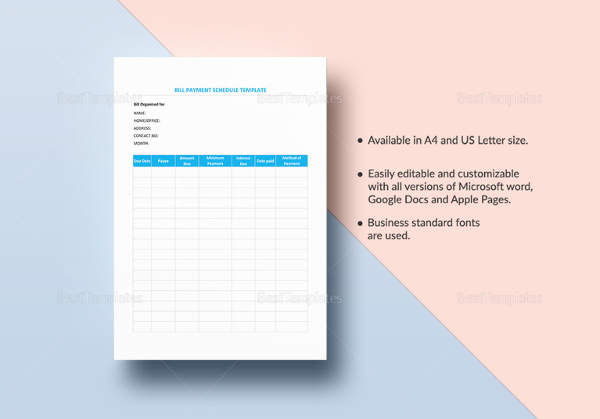 bill payment schedule template in excel