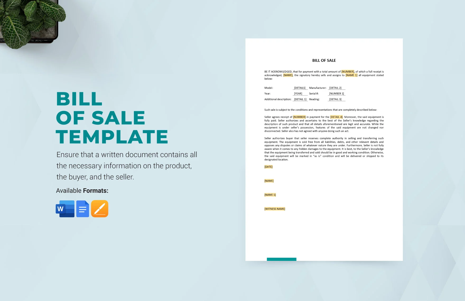 bill of sale template in word