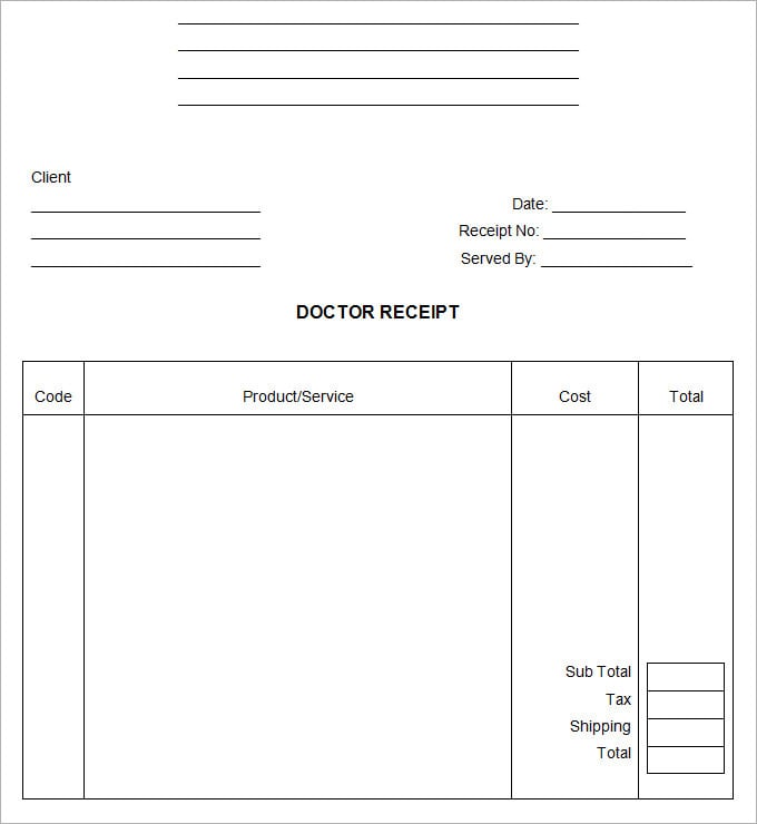 blank doctor receipt template