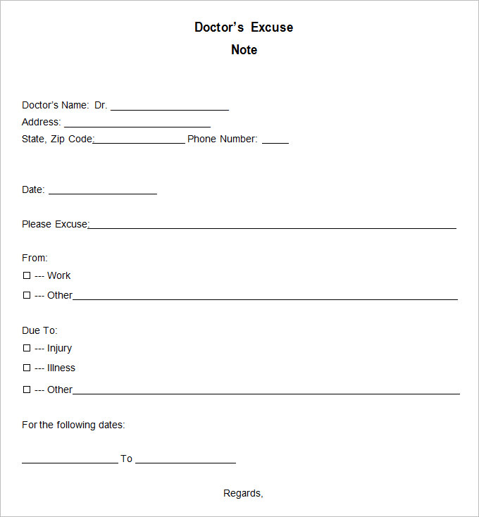 Excuse Free Printable Doctors Note For Work Pdf