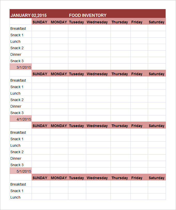 blank food inventory template