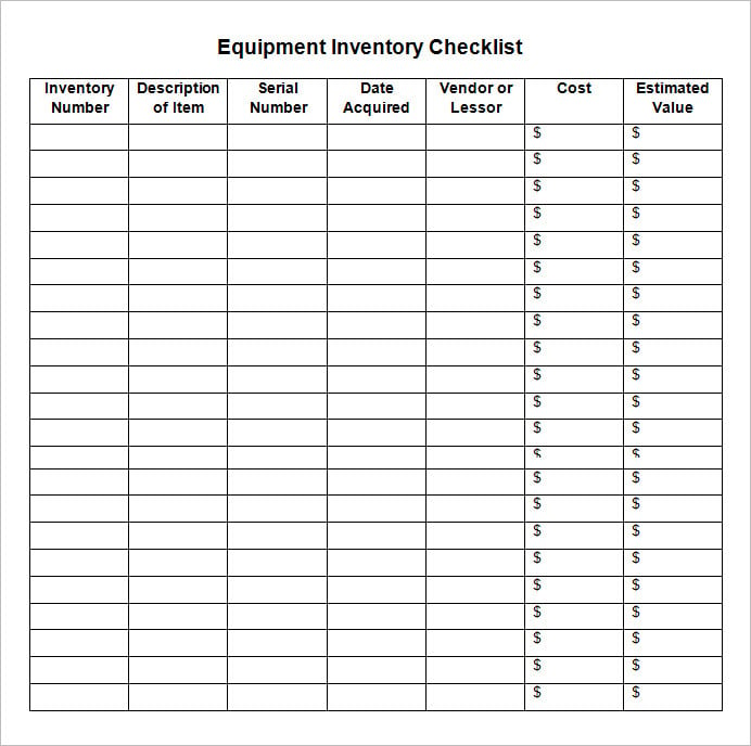 blank inventory checklist template in word