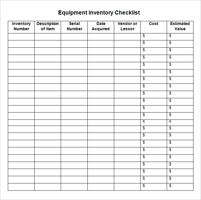 Inventory Checklist Template Excel PDF Template