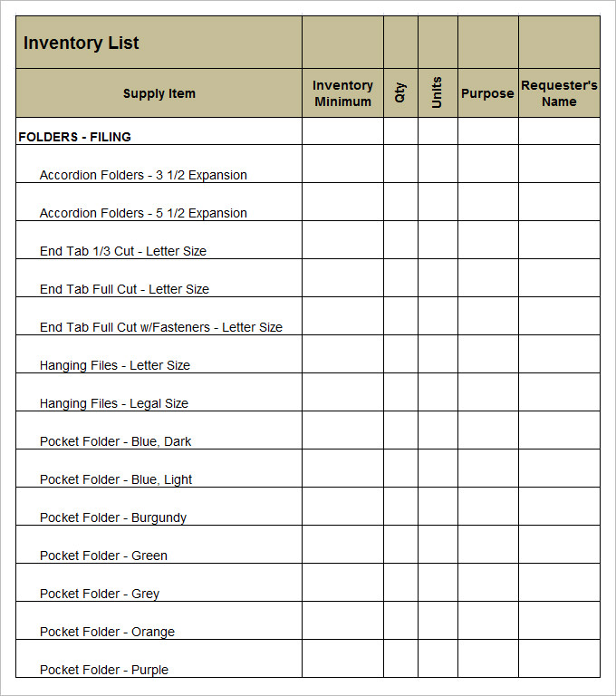 22   Supply Inventory Template MS Word Google Docs Google Sheets