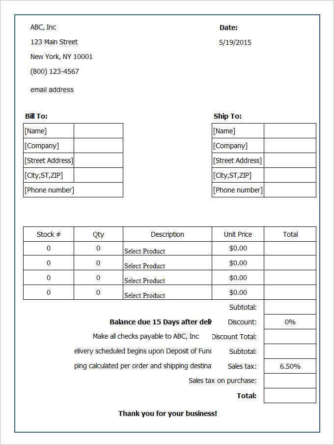 Order Form Sample Excel