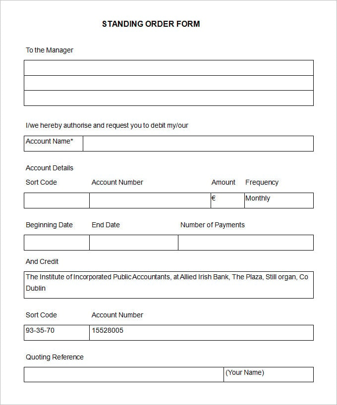 blank standard order form template