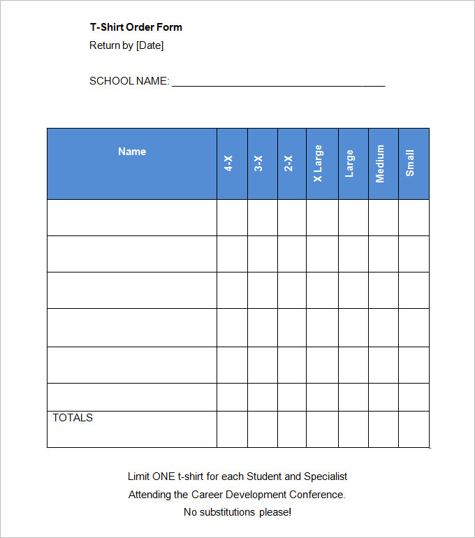 shirt order form template excel