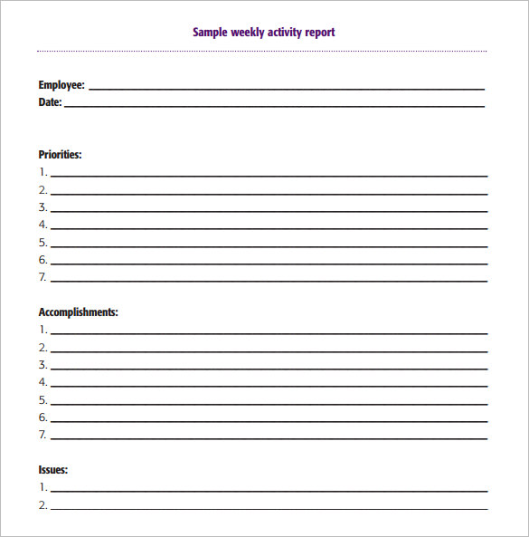 36 Weekly Activity Report Templates PDF DOC Free Premium Templates