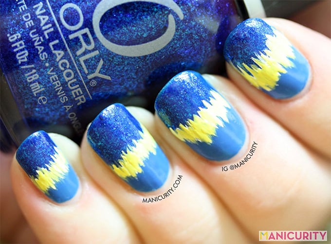 blue and yellow nail design
