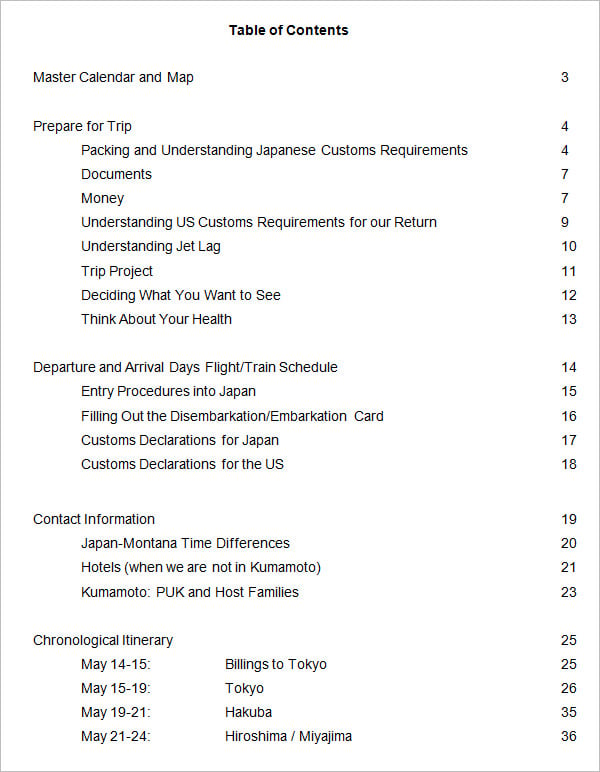 business itinerary template download