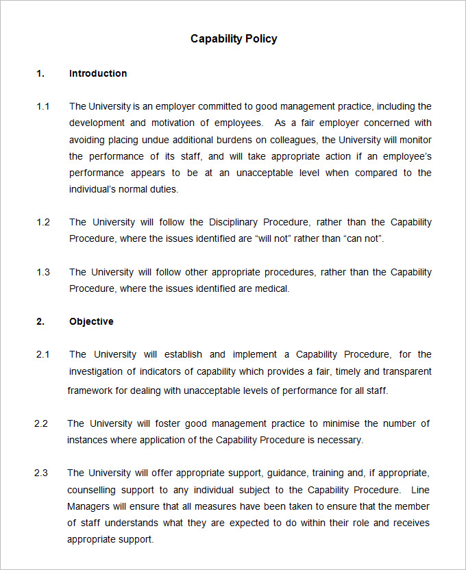 capability policy and procedure template