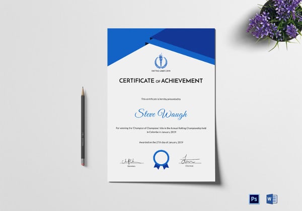 certificate of rafting achievement word