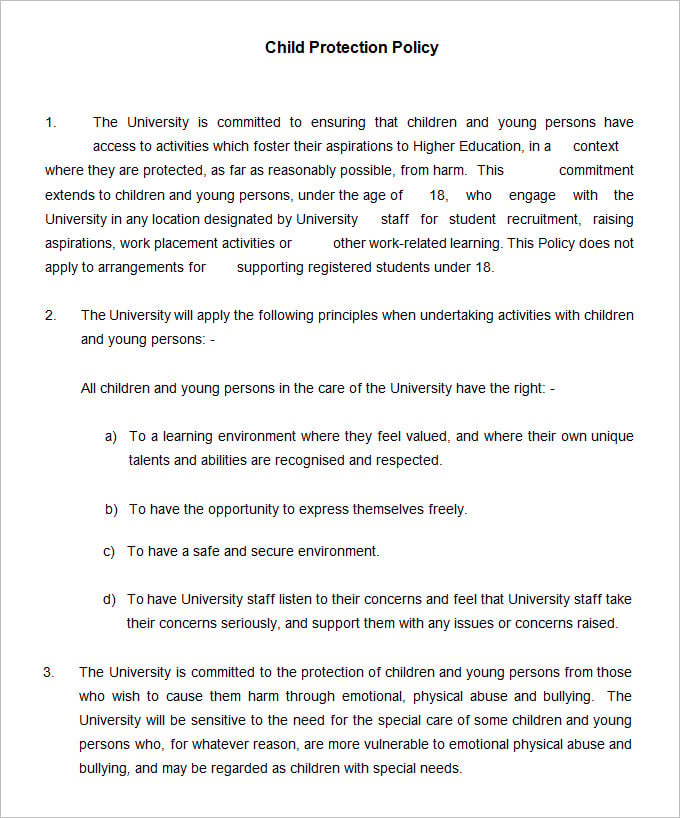 child protection policy template