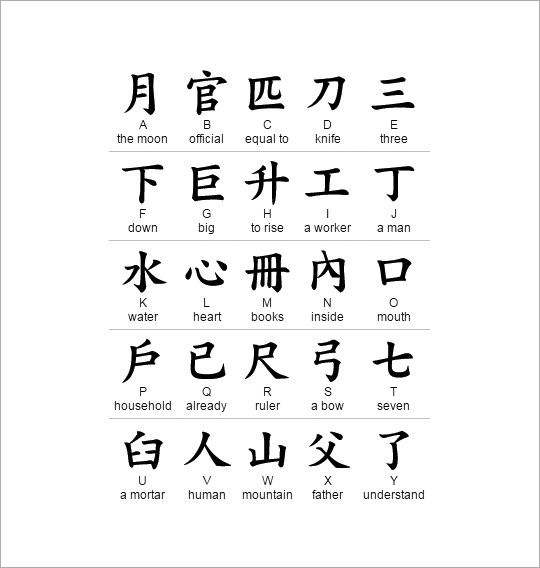 18 Free Chinese Alphabet Letters Designs