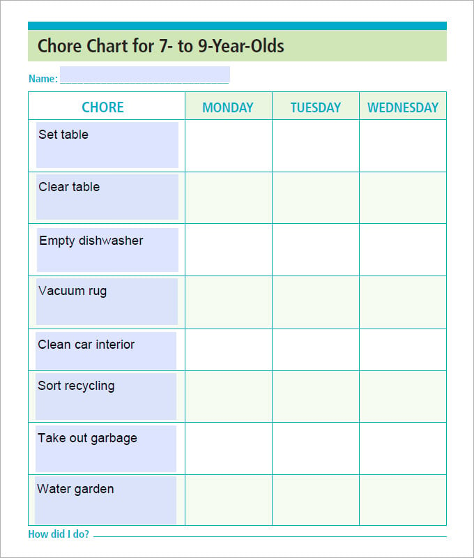 8 Year Old Chore Chart Printable