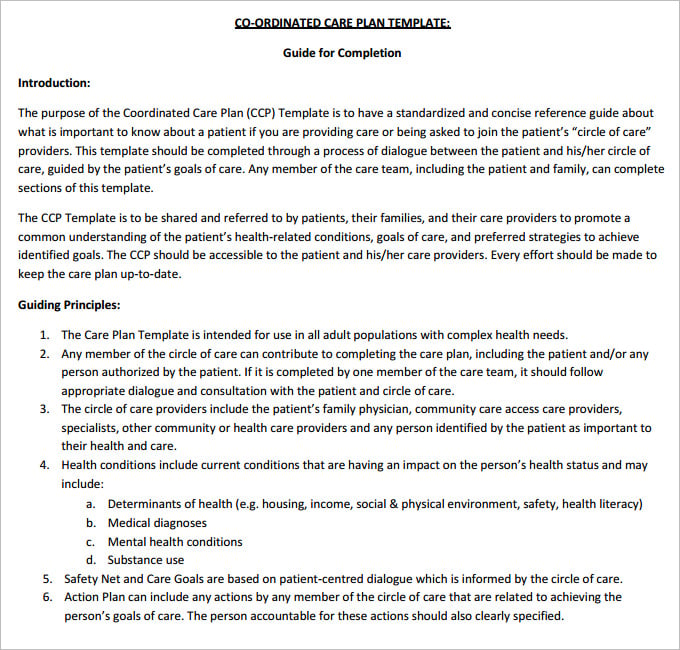 co ordinated care plan template