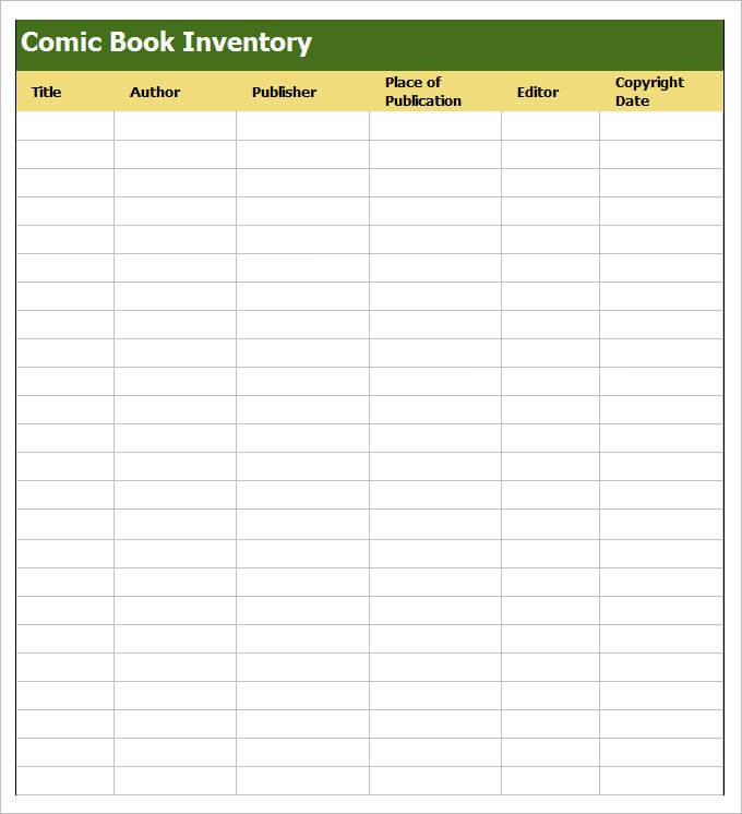 comic book inventory template