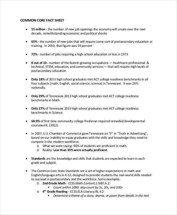 common core fact sheet download