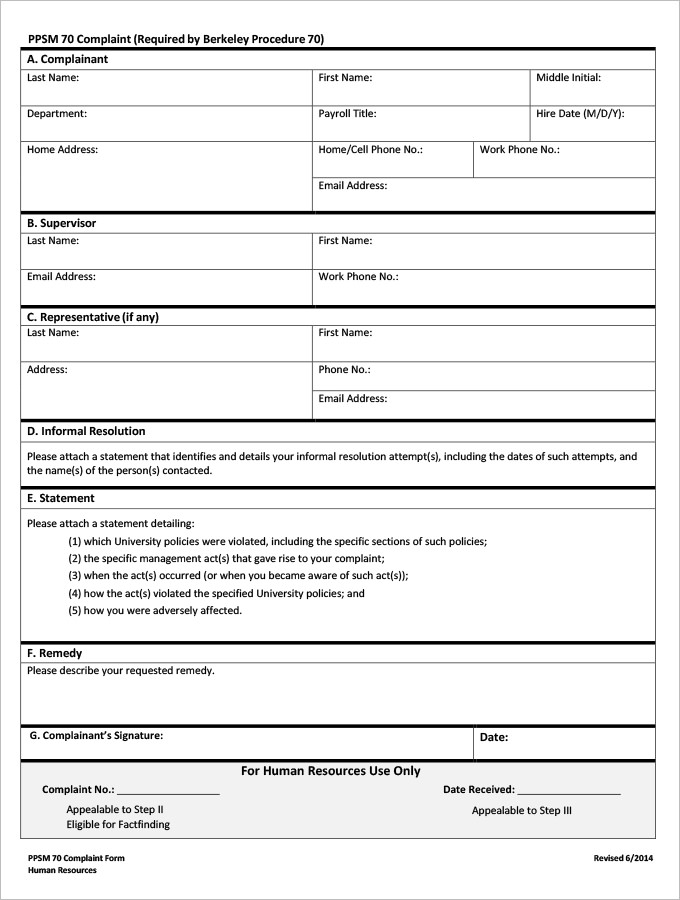 26+ HR Complaint Forms - Free Sample, Example Format ...