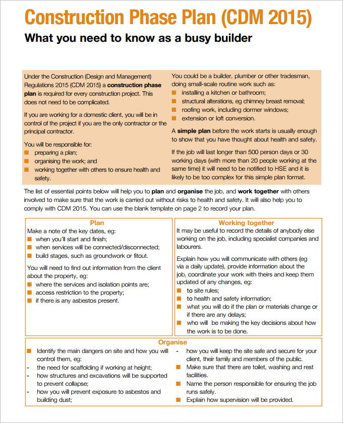 construction phase plan cdm 20