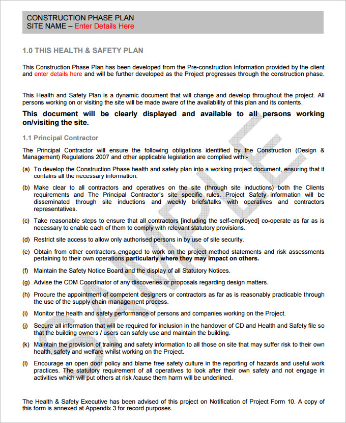 construction phase plan template