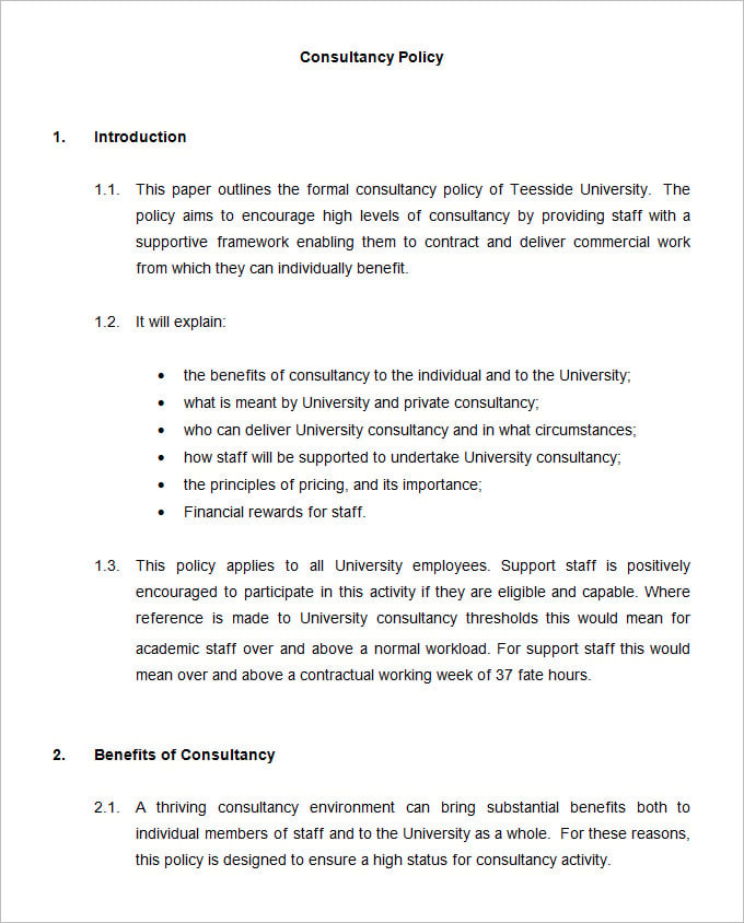 consultancy policy template