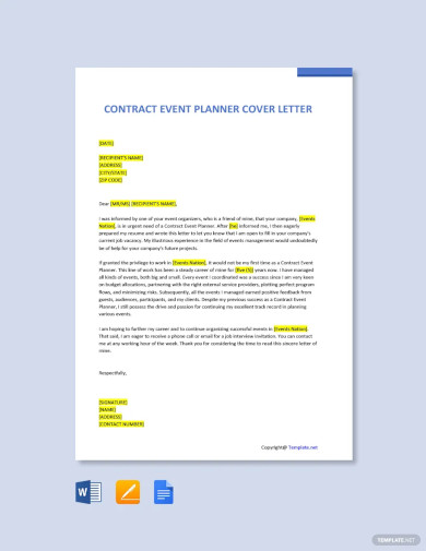 contract event planner cover letter template
