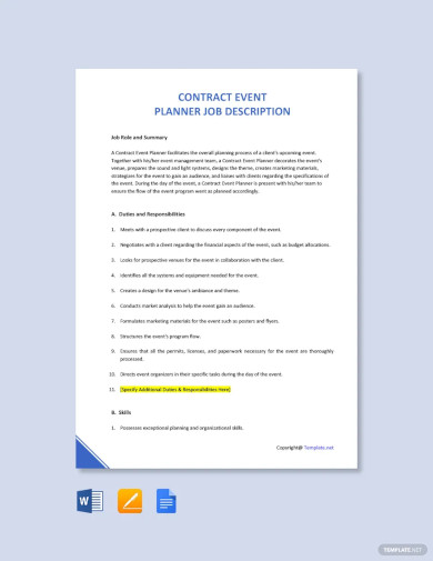 contract event planner job description template