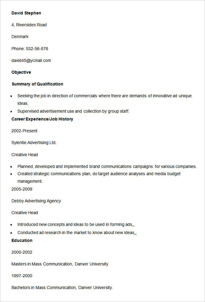 creative head resume template
