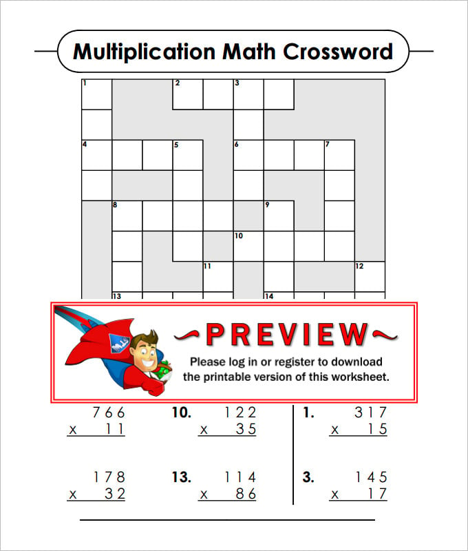 crossword fun math worksheet template