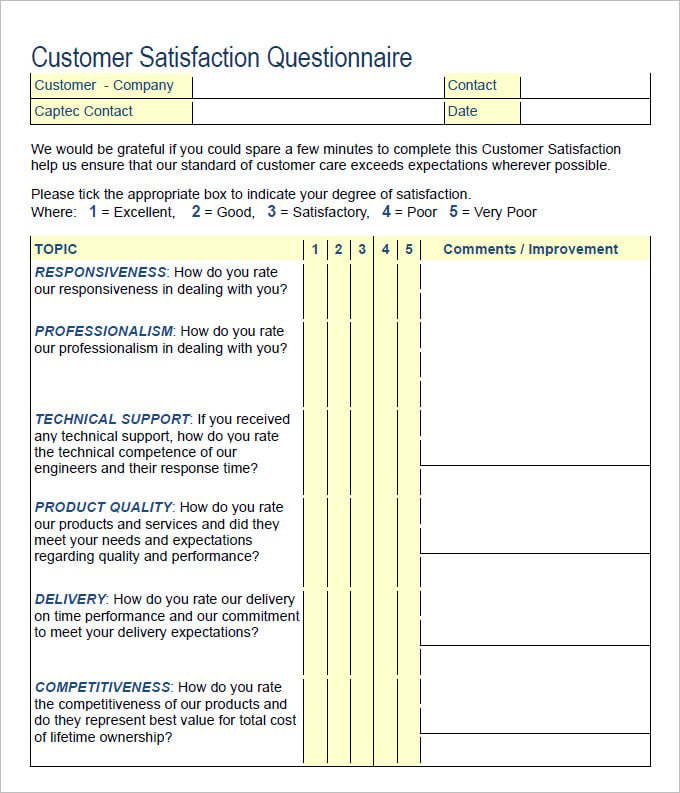customer satisfaction survey template example pdf