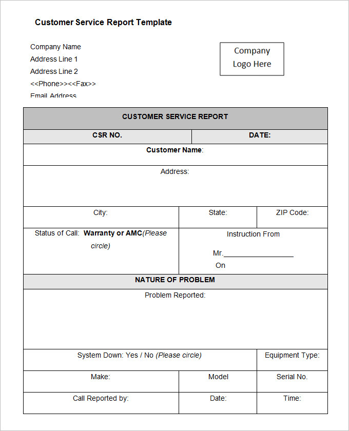 customer service report template