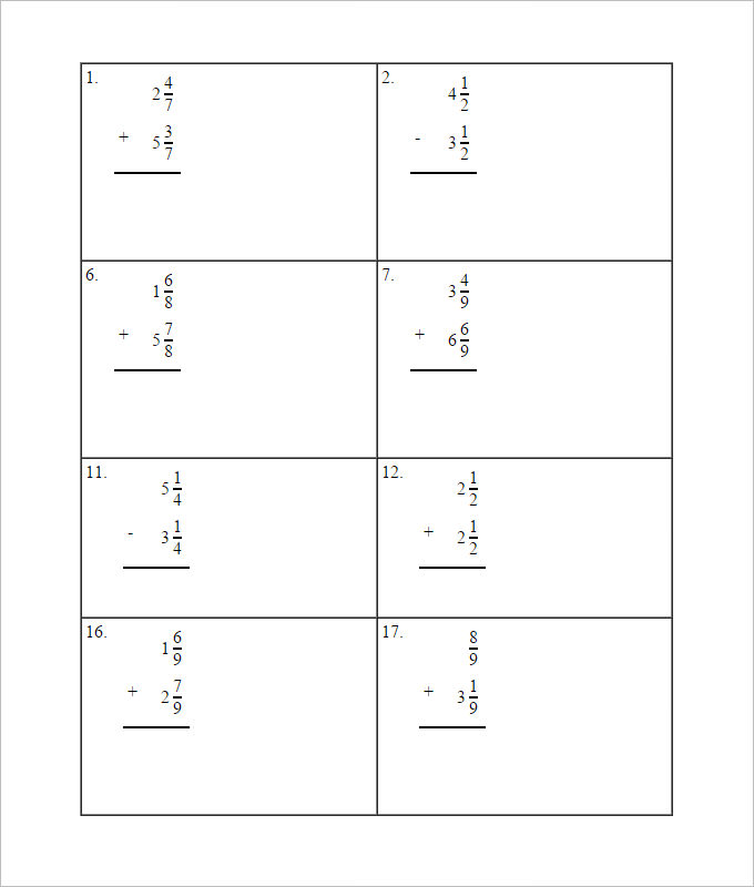 daily math adding fractions worksheet template