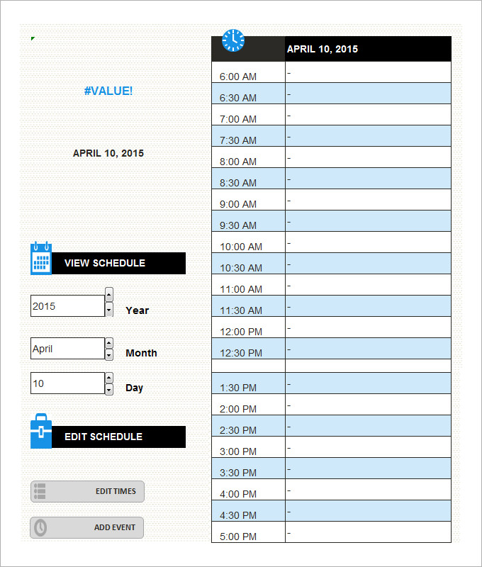 excel daily schedule template free download