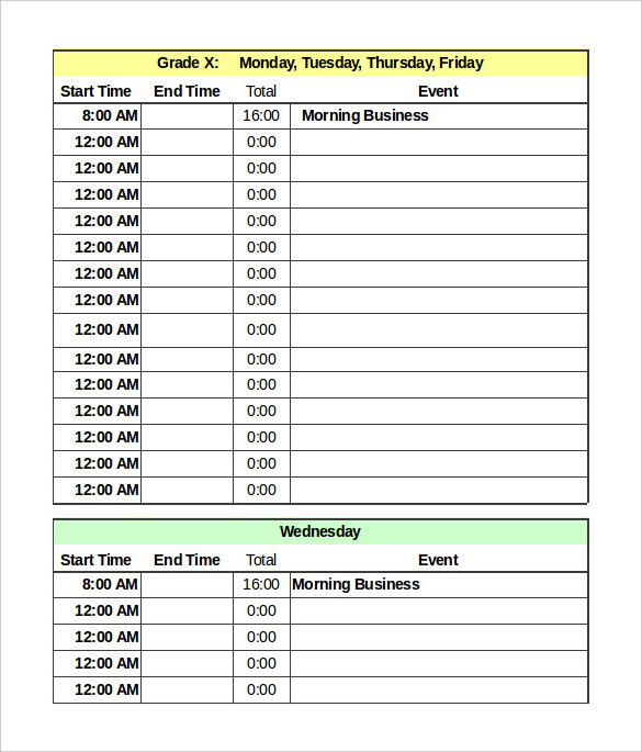 excel daily schedule template free download