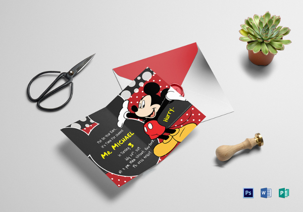 delightful mickey mouse birthday invitation card